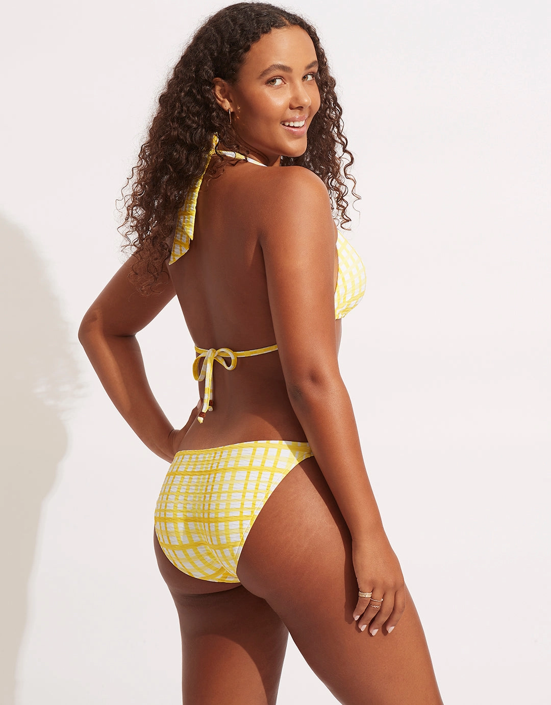 Amalfi Check Slide Tri Bikini Top - Lime Light