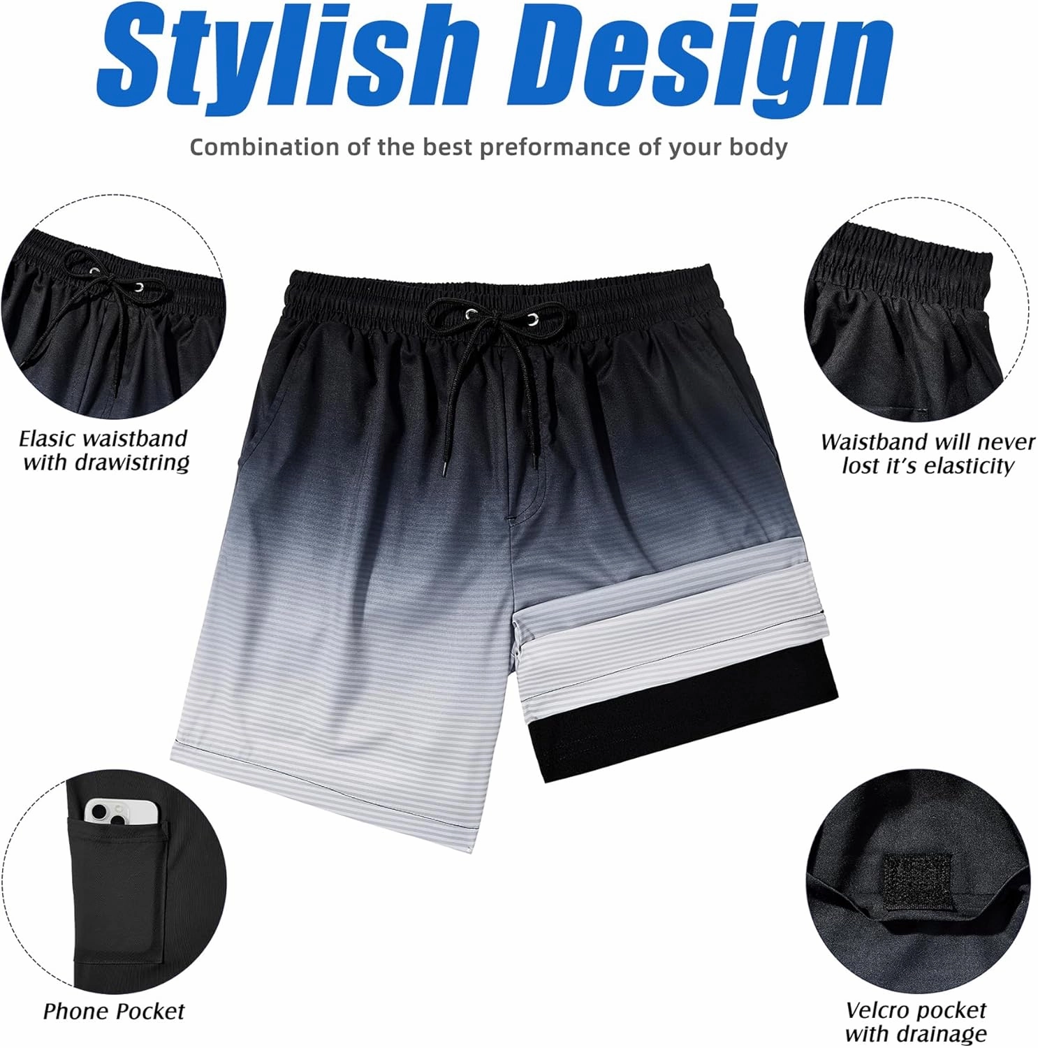American Trends Mens Swim Trunks with Compression Liner Board Shorts for Men Quick Dry Swimsuits Bathing Suit Swimwear M-XXL