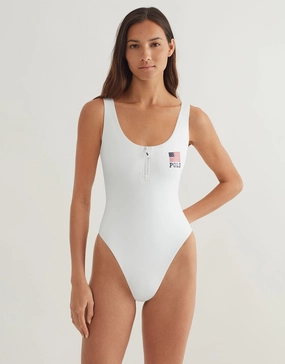 Americana Zipper Scoop Tank Swimsuit - White