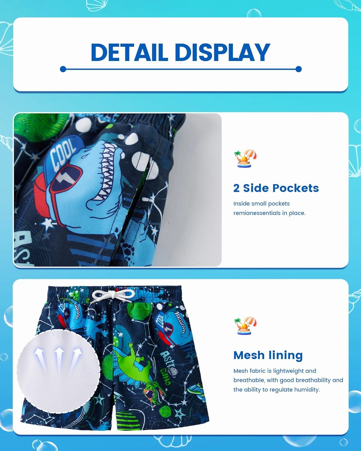 Angel season Boys Swim Trunks Toddler Kids Swimsuits for Boys Swimming Bathing Suits Quick Dry Kid Board Short Size 2-10