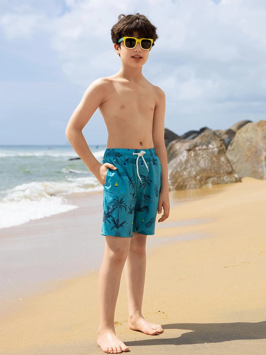 Angel season Boys Swim Trunks with Compression Liner Boxer Brief Teens Swimsuit Youth UPF 50  Board Short Size 7-14Years