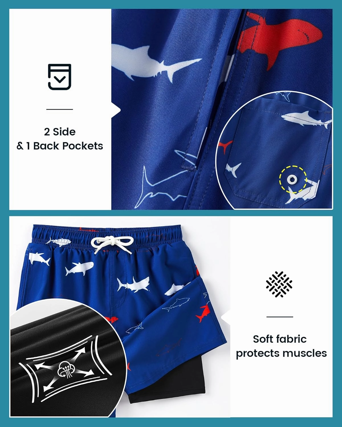 Angel season Boys Swim Trunks with Compression Liner Boxer Brief Teens Swimsuit Youth UPF 50  Board Short Size 7-14Years