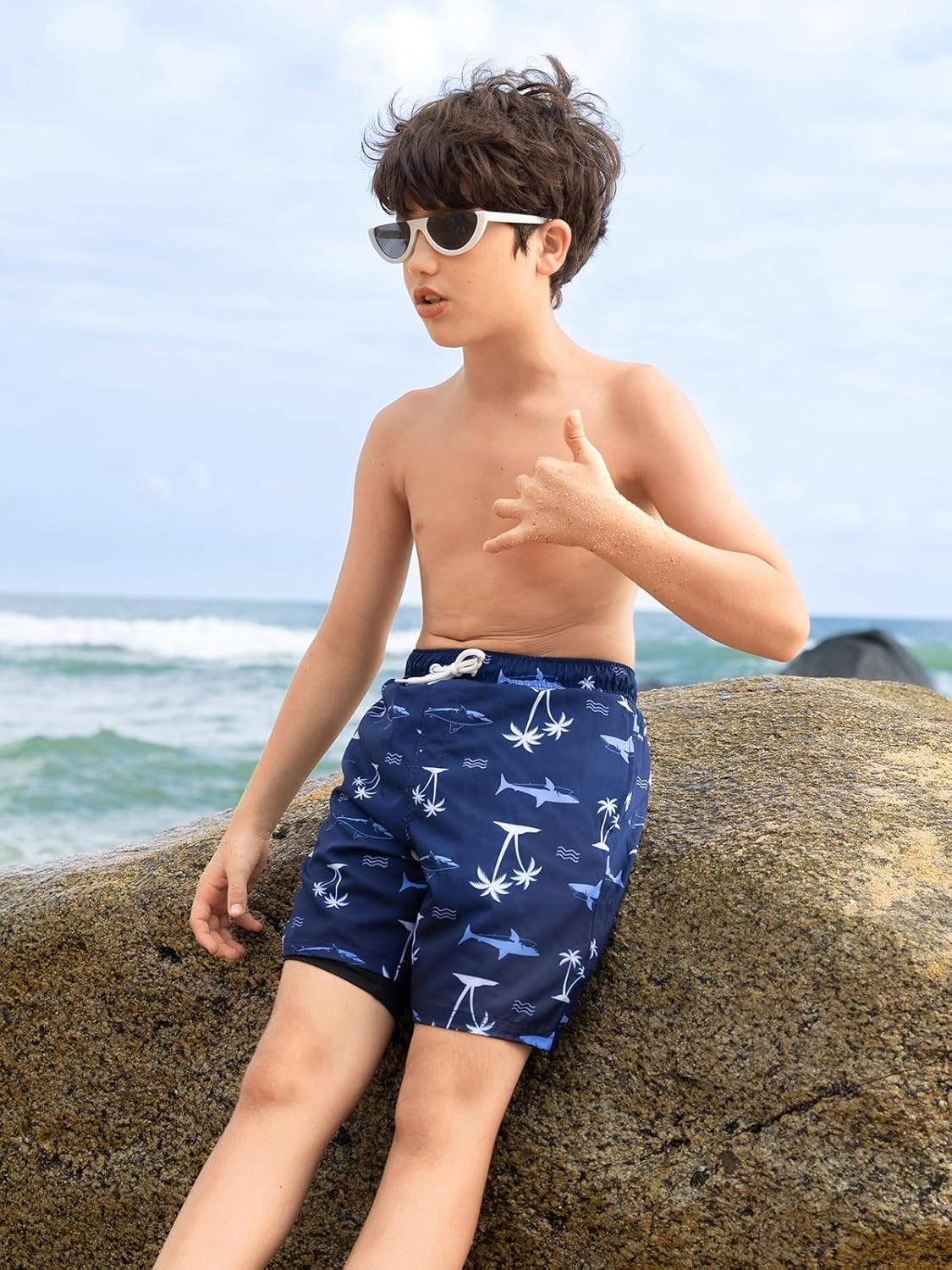 Angel season Boys Swim Trunks with Compression Liner Boxer Brief Teens Swimsuit Youth UPF 50  Board Short Size 7-14Years