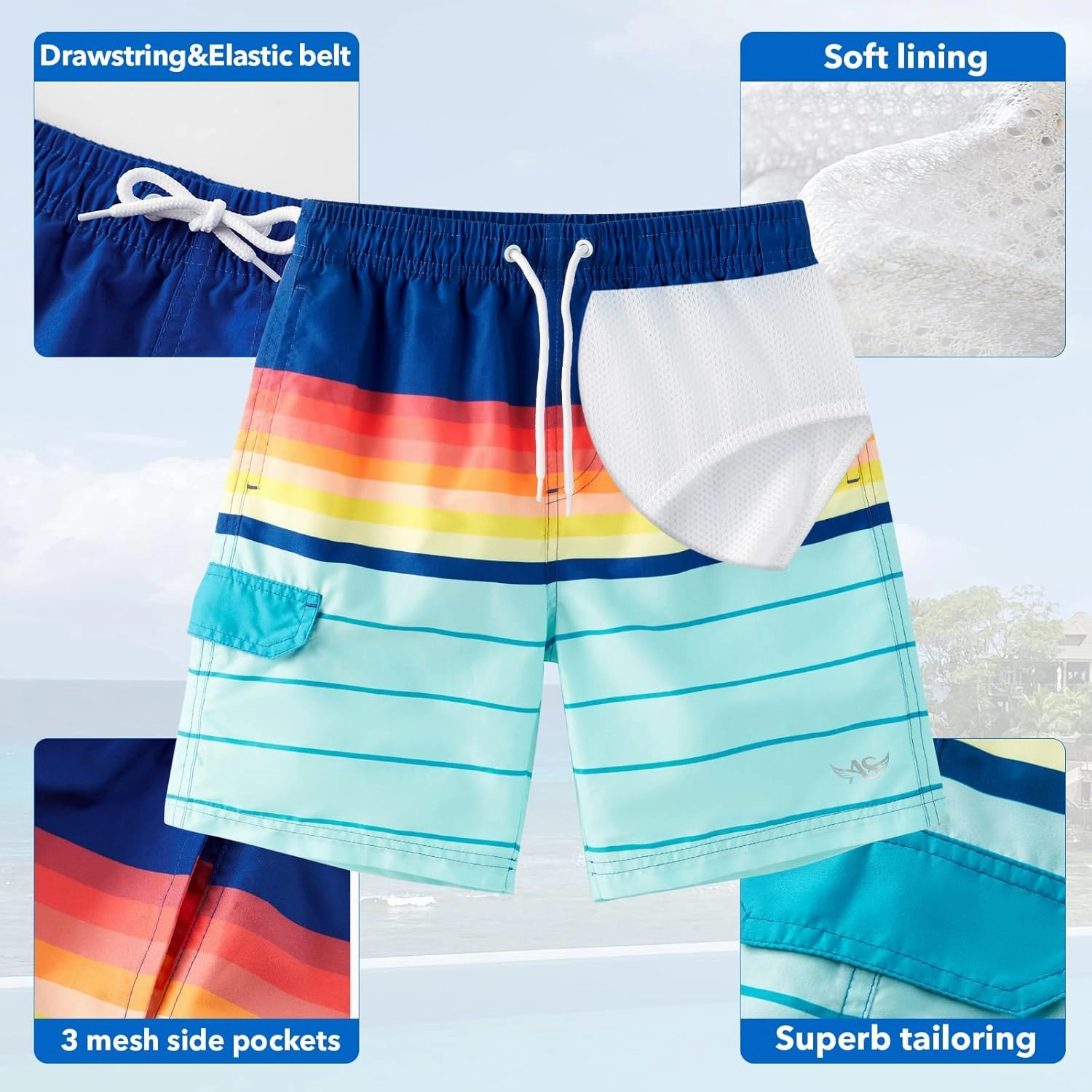 Angel season Boys Swim Trunks with UPF 50  Kids Board Shorts Quick Dry Youth Swimsuit Teen Boy Swimwear Sizes 7-14 Years