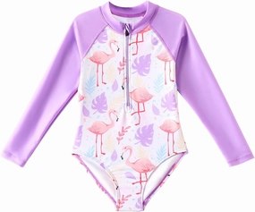 Angel season Girls Long Sleeve Swimsuits One Piece Rash Guard Bathing Suit UPF50  Toddler Kids Zipper Swimwear Size 2-10