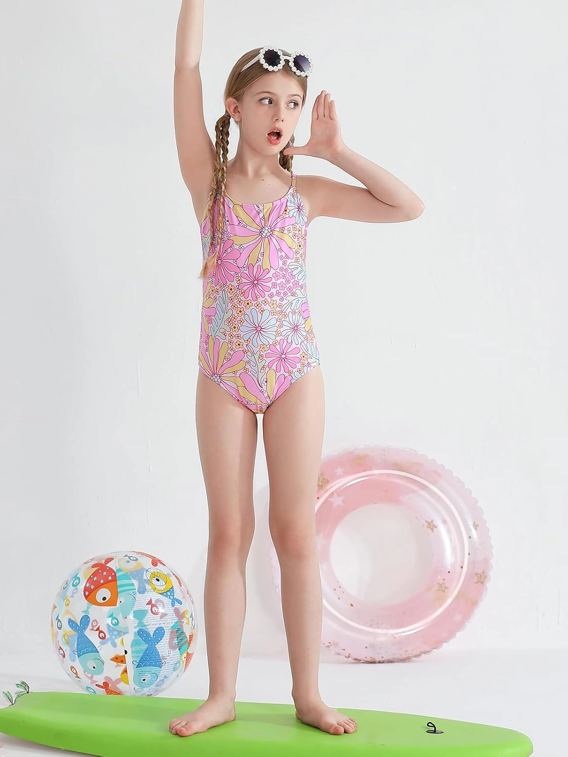 Angel season Girls One Piece Swimsuits Teens Bathing Suit Straps Kids Cute Swimwear with UPF 50  Daisy Halter Size 7-14