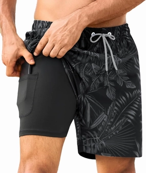 APTRO Men's Swim Trunks 2 in 1 Bathing Suit 5 Inch Beach Swimwear with Compression Liner