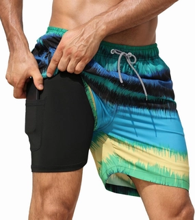 APTRO Men's Swim Trunks 2 in 1 Bathing Suit 5 Inch Beach Swimwear with Compression Liner