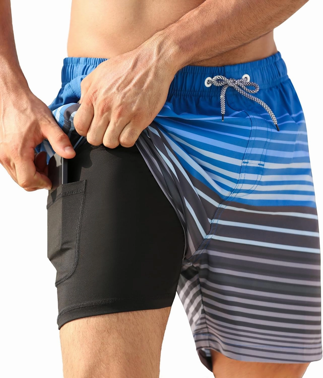 APTRO Men's Swim Trunks 2 in 1 Bathing Suit 5 Inch Beach Swimwear with Compression Liner