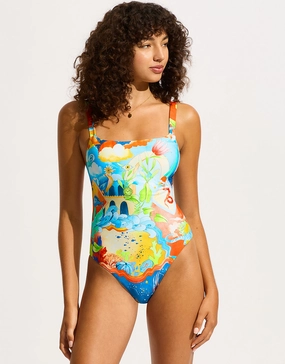 Aquarius Square Neck Swimsuit - Turquoise