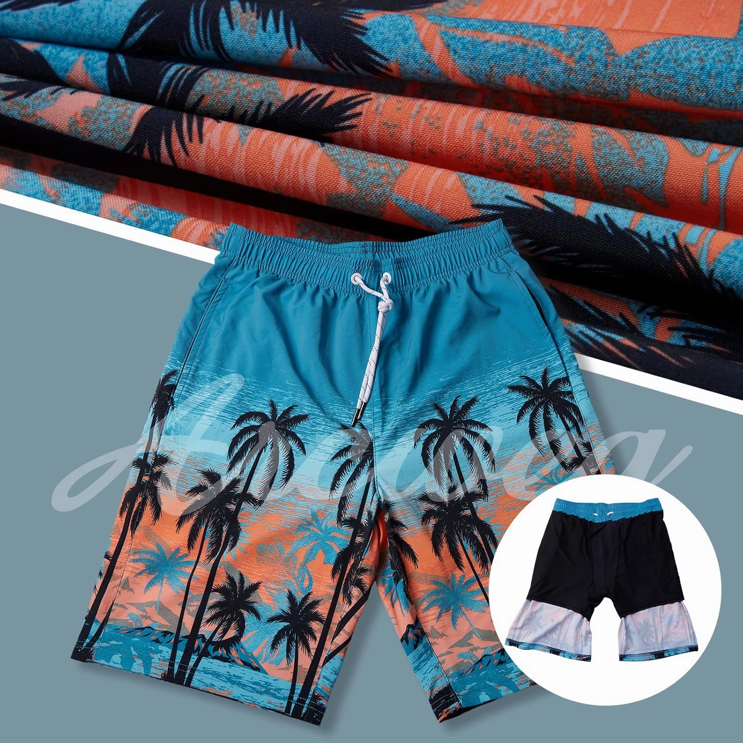 Arcweg Mens Swim Trunks with Compression Liner 2 in 1 9" Swimming Trunks Quick Dry Men's Swimwear for Surfing Summer Beach