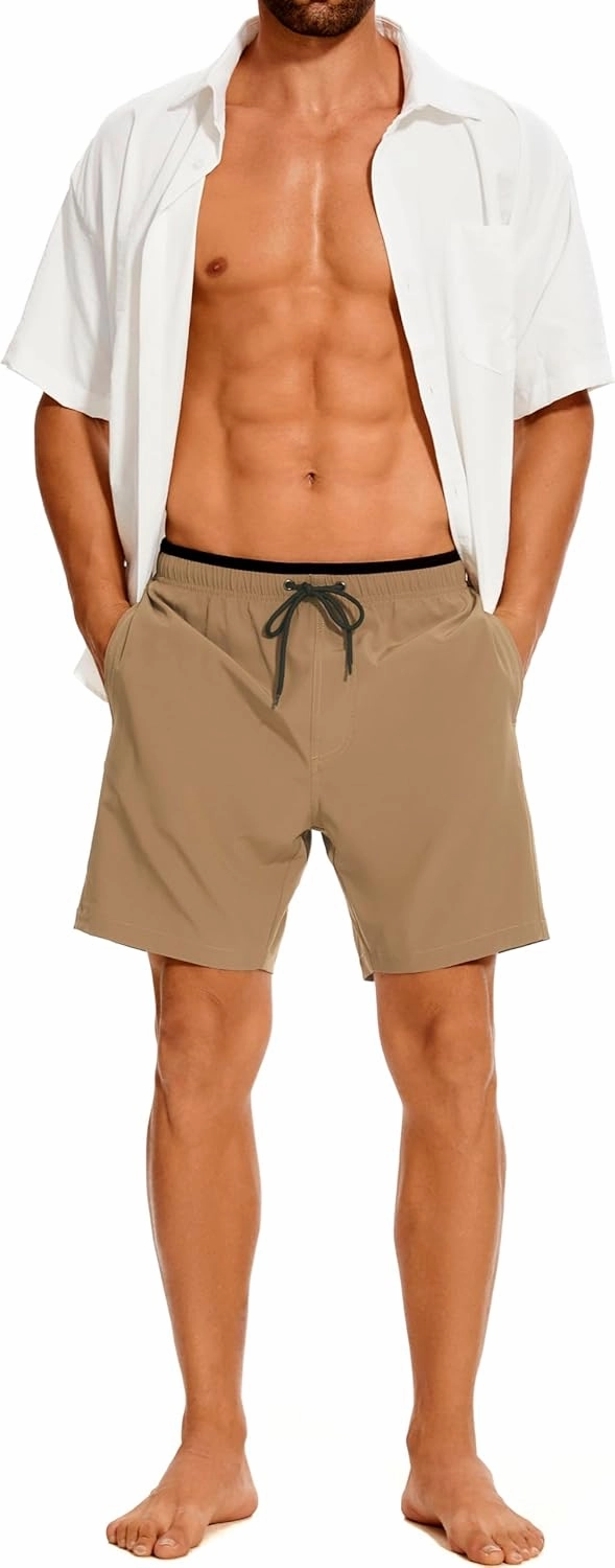 Aueyan Mens Swim Trunks with Compression Liner 7 inch Quick Dry Beach Board Shorts