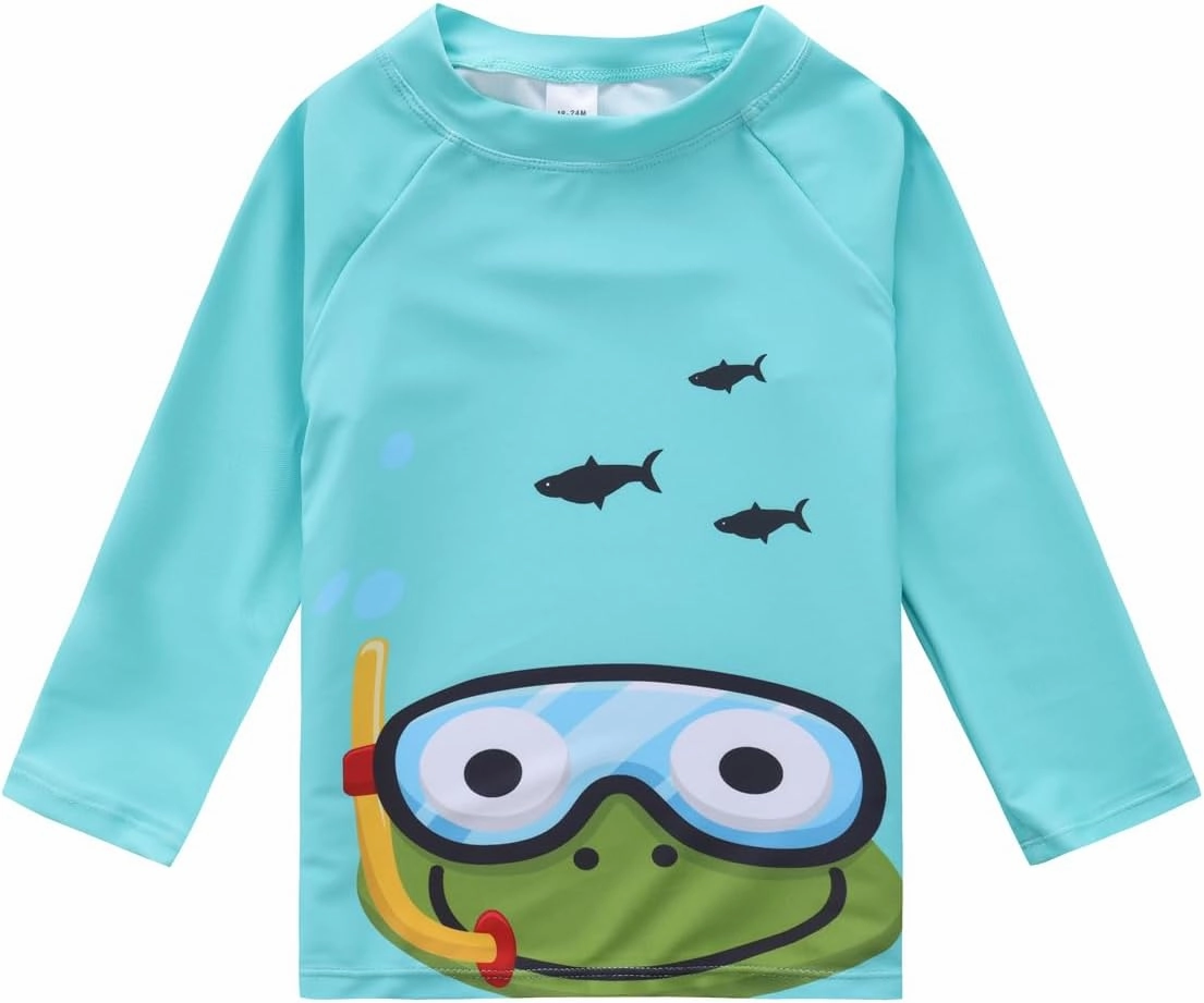 Baby-Boys Toddler Long Sleeved Rashguard Swim Bathing Suit and Sun Hat Set