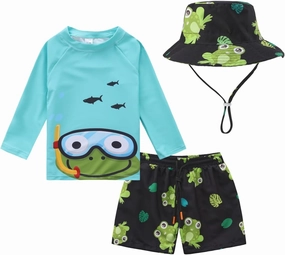 Baby-Boys Toddler Long Sleeved Rashguard Swim Bathing Suit and Sun Hat Set