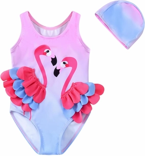 Baby Girl One Piece Swimsuit Swimwear Toddler Kid Flamingo Bikini Bathing Suit Sunsuit Rash Guard 1-5t