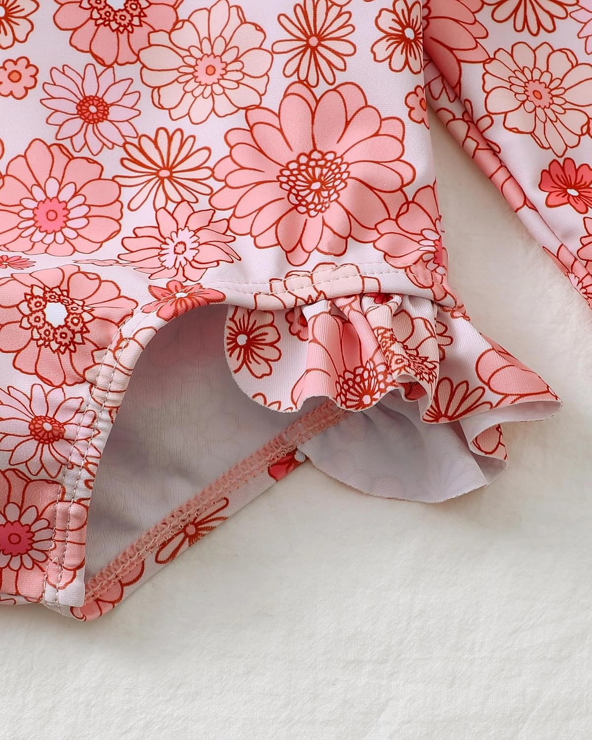 Baby Girl Swimsuit Long Sleeve One-Piece Swimwear with Hat Rash Guard Ruffle Floral Zipper Beach Infant Bathing Suit