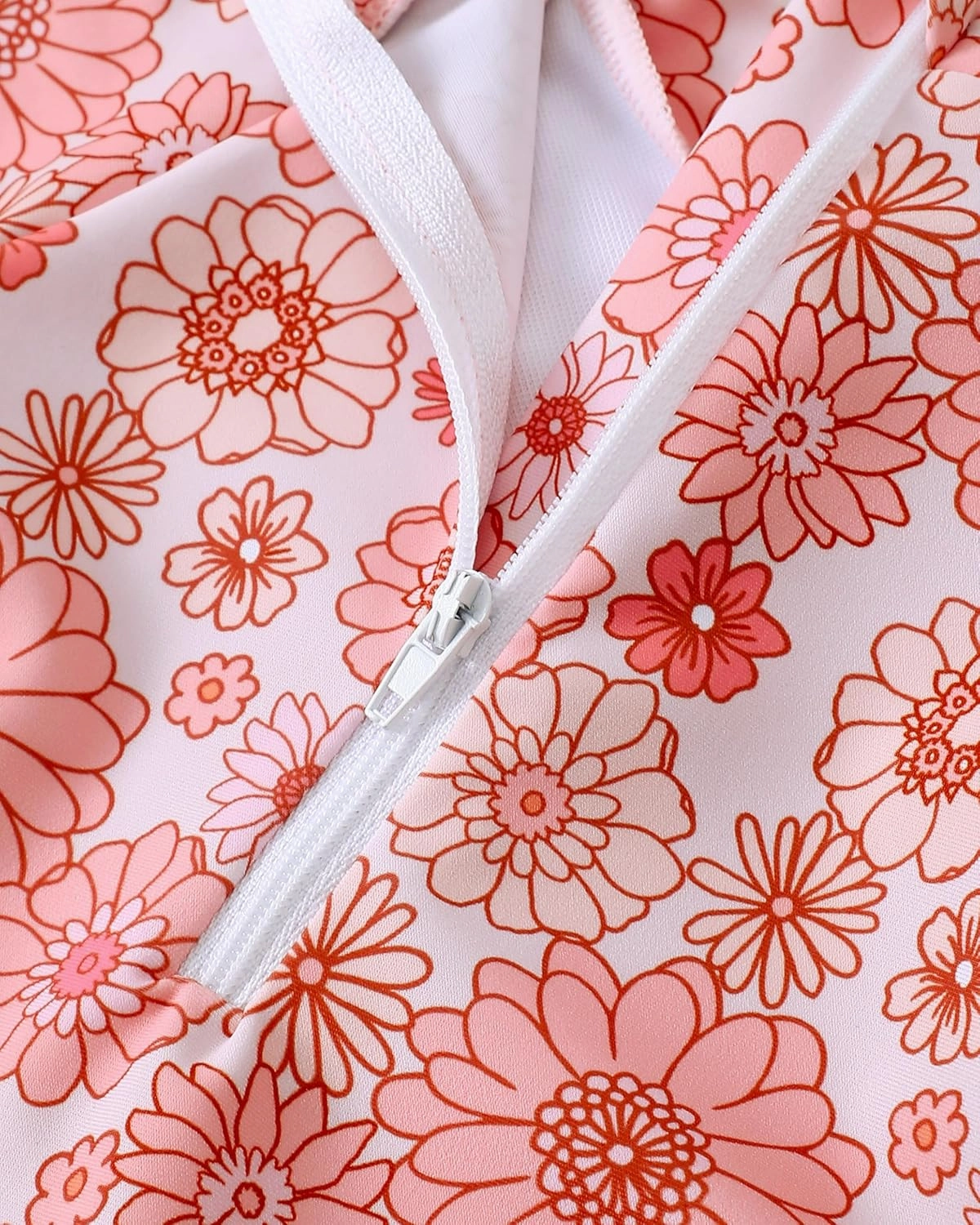Baby Girl Swimsuit Long Sleeve One-Piece Swimwear with Hat Rash Guard Ruffle Floral Zipper Beach Infant Bathing Suit