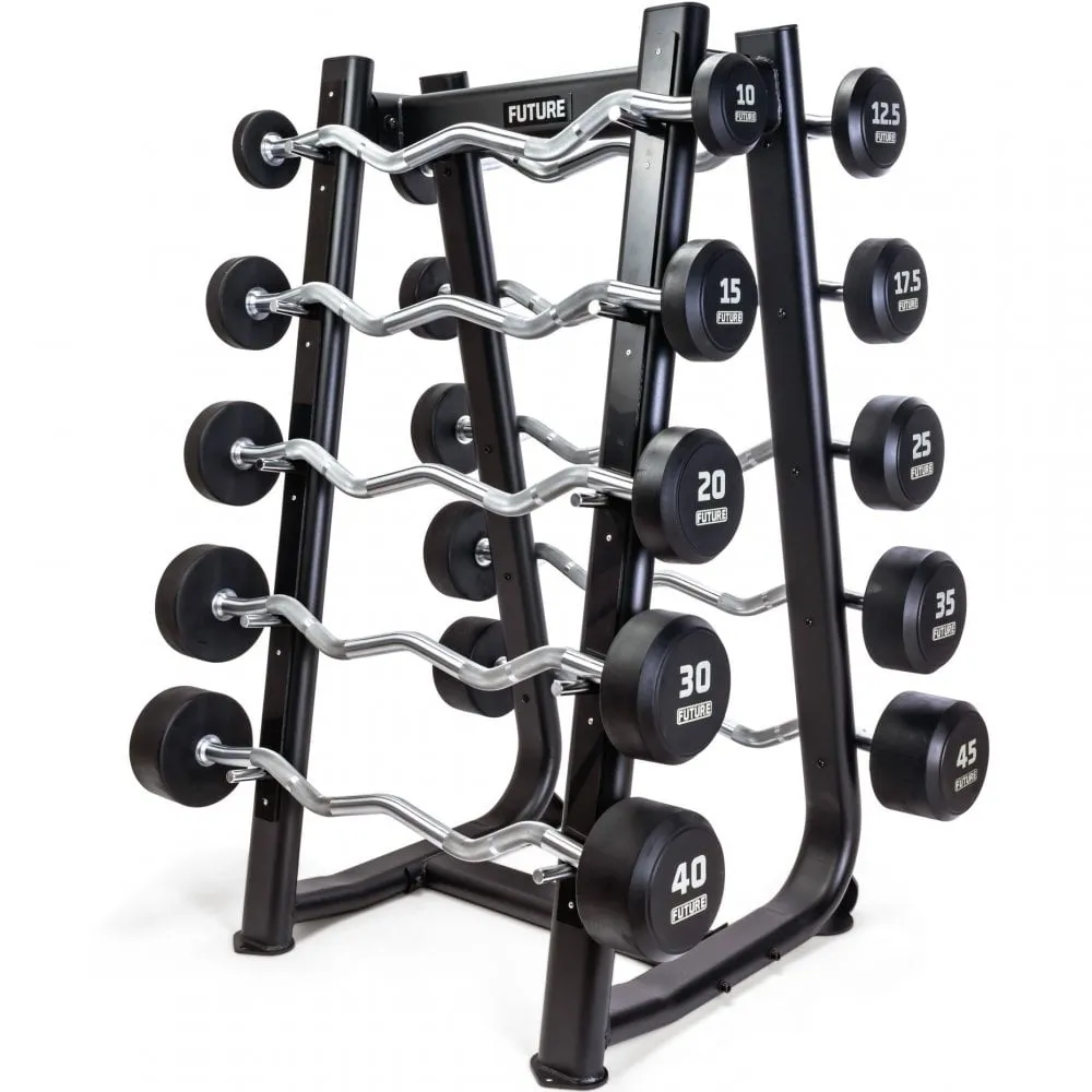 Back in Stock Future Premium EZ Curl Rubber Barbell Set & Rack 10 - 45kg Fresh Finds, Indoor slide playground, Multi Gyms, Family yoga mat set