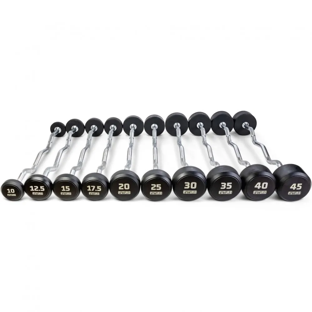 Future Premium EZ Curl Rubber Barbell Set & Rack 10 - 45kg, Plyometric Platforms, Rollers