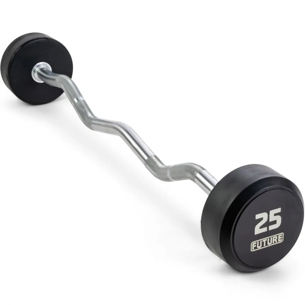 Future Premium EZ Curl Rubber Barbell Set & Rack 10 - 45kg, Rebounders, Weightlifting Accessories, Portable stair stepper