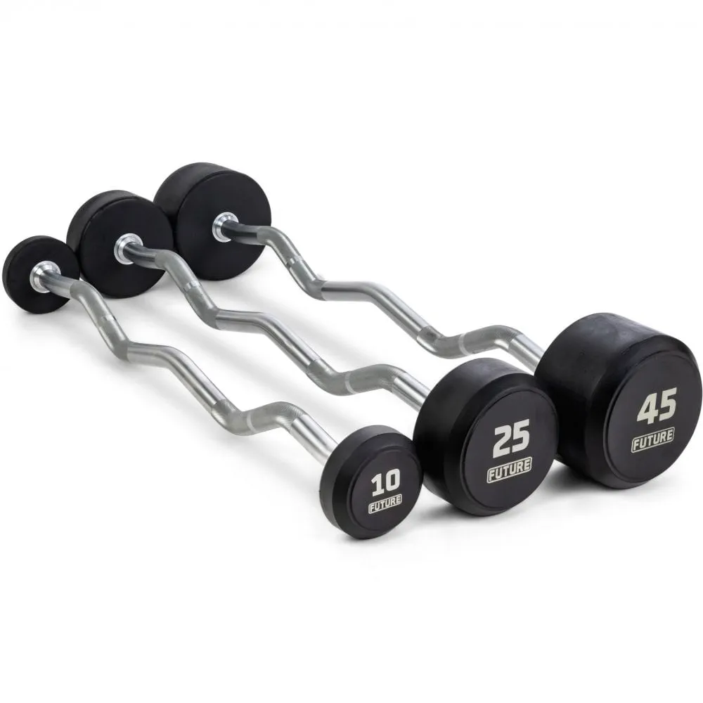 Future Premium EZ Curl Rubber Barbell Set & Rack 10 - 45kg, Treadmills, Weight Plates