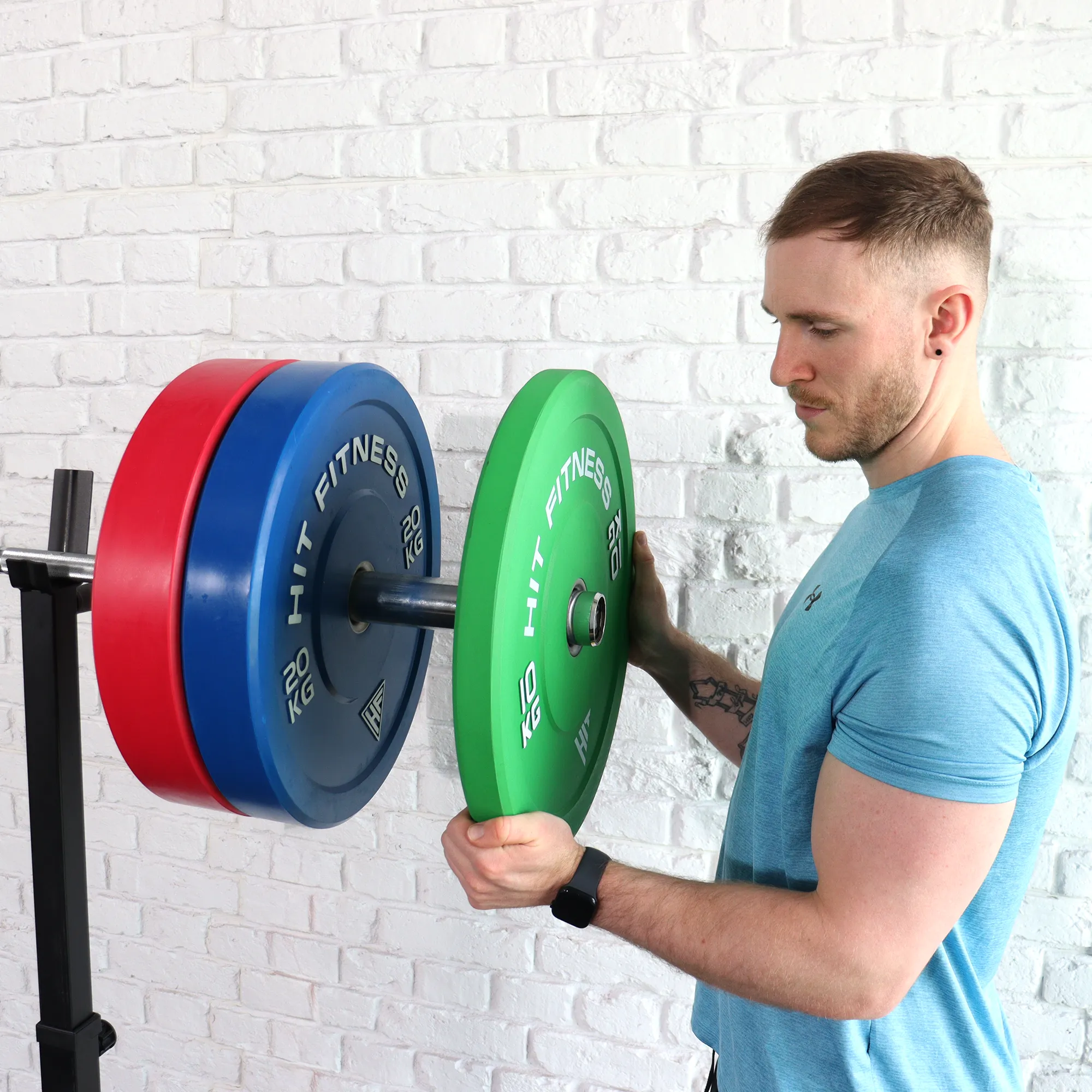 Hit Fitness 10kg Commercial Coloured Rubber Bumper Plate, Sandbag weight training, Compression leg sleeves