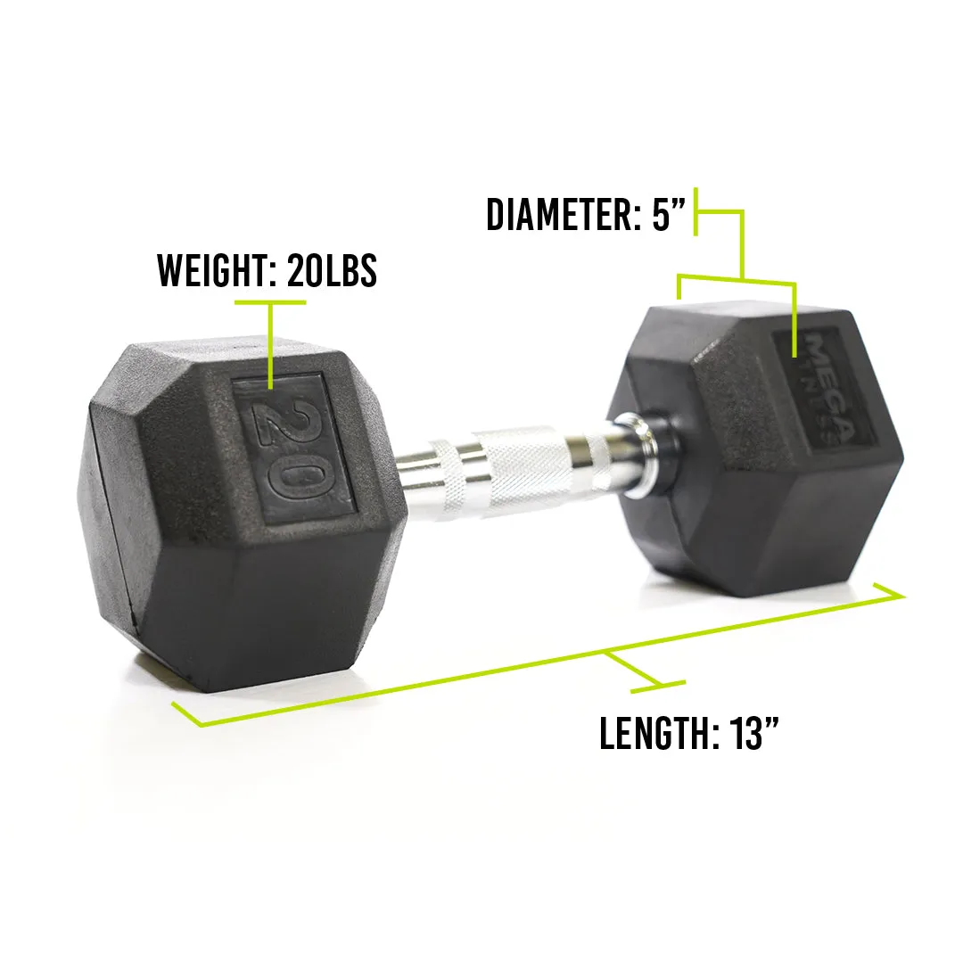 Mega Fitness - Rubber Hex Dumbbell 20lbs, Adjustable dumbbells