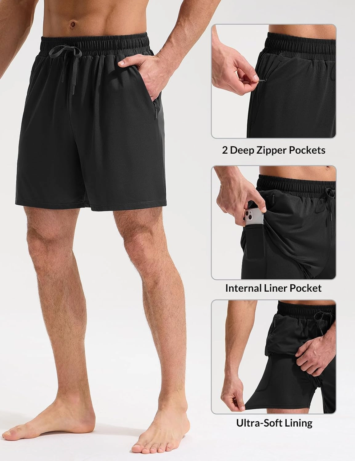 baleaf Mens Swim Trunks with Compression Liner 5 & 7 inch Quick Dry Bathing Suit Swim Shorts with Zippered Pockets