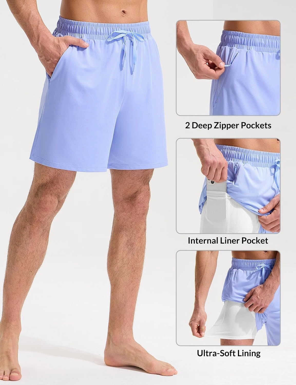 baleaf Mens Swim Trunks with Compression Liner 5 & 7 inch Quick Dry Bathing Suit Swim Shorts with Zippered Pockets
