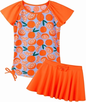 BAOHULU Girls Rash Guard 2 Pieces Bathing Suit UPF50  Swimsuit with Swimming Skirt Swimwear 2-12Y