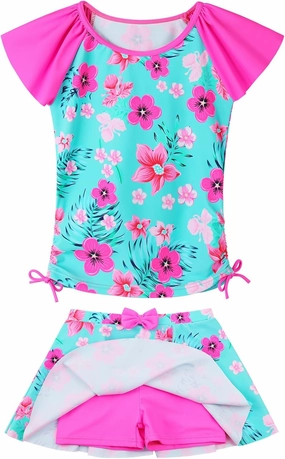 BAOHULU Girls Rash Guard 2 Pieces Bathing Suit UPF50  Swimsuit with Swimming Skirt Swimwear 2-12Y
