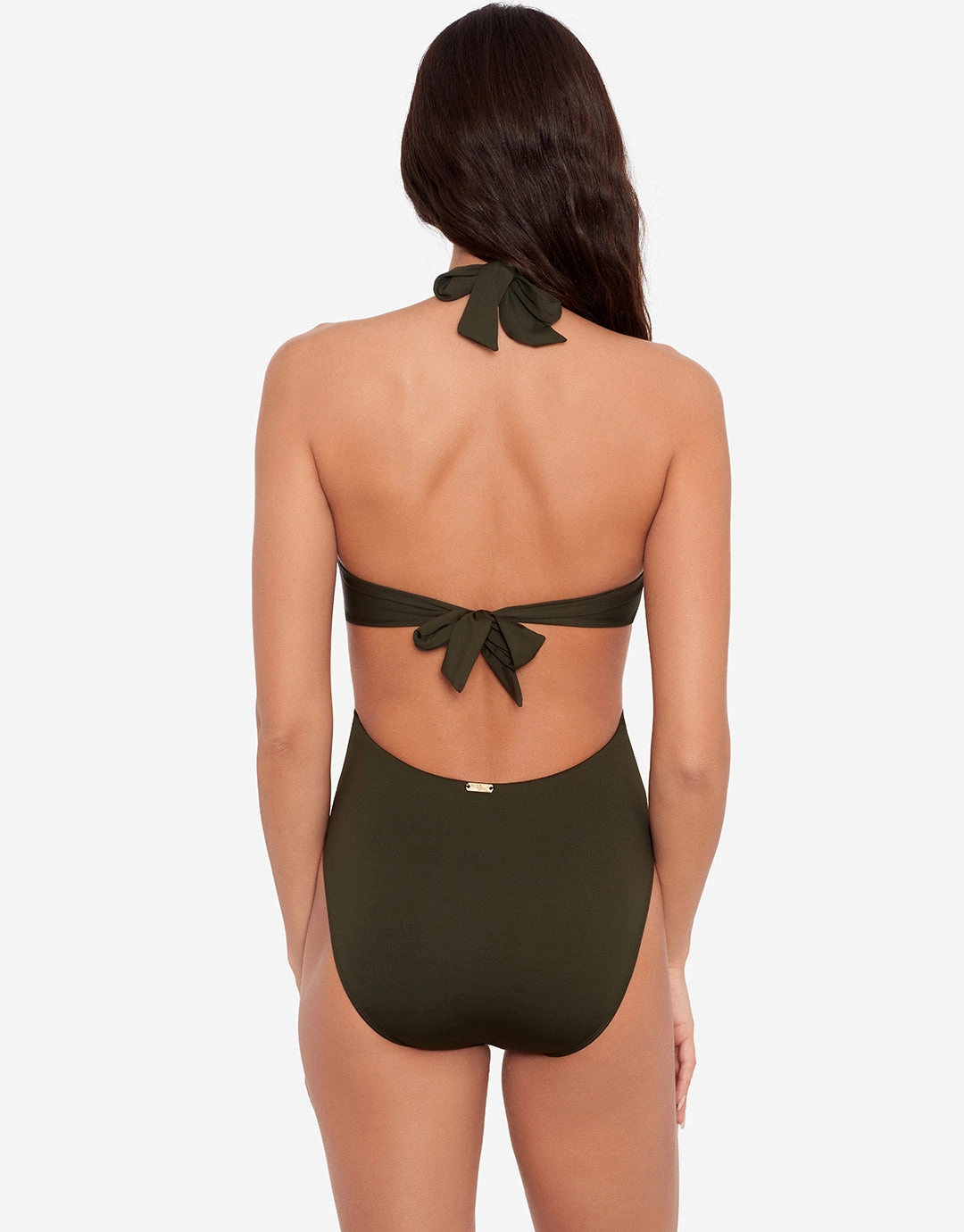 Beach Club Solids Cut Out Halter Swimsuit - Olive