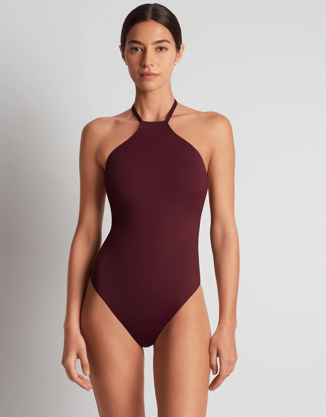 Beach Club Solids High Neck Swimsuit - Claret