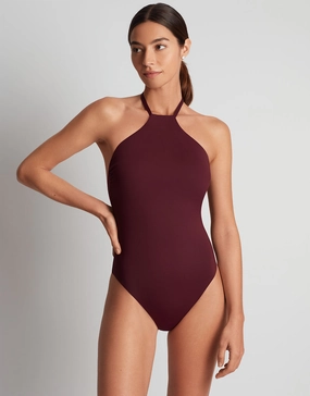 Beach Club Solids High Neck Swimsuit - Claret