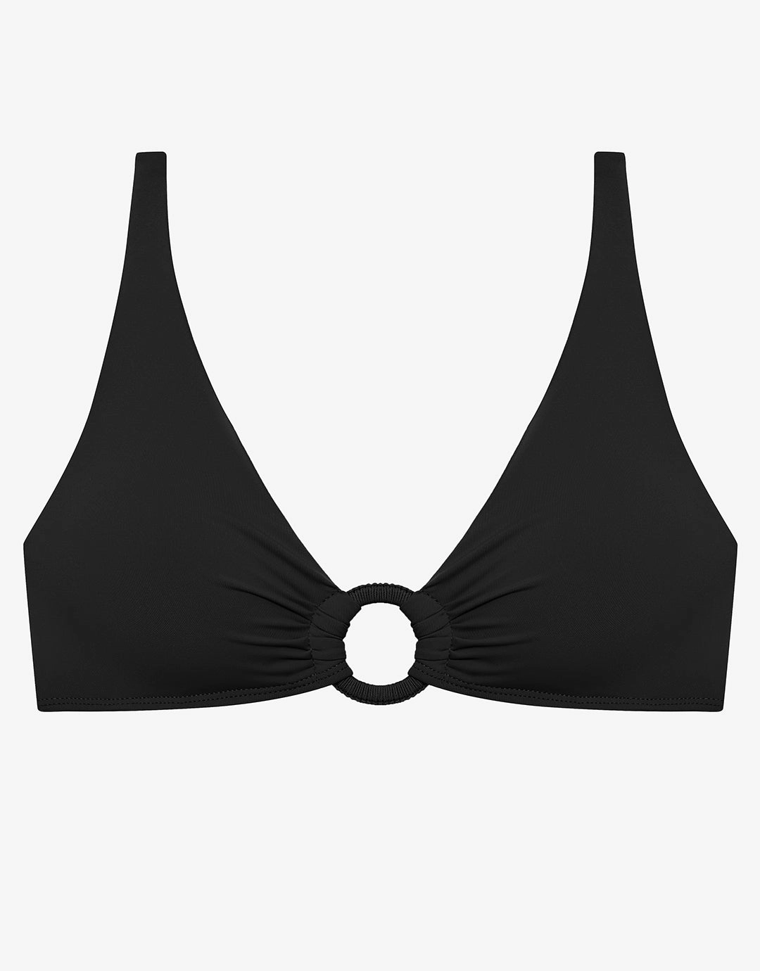 Beach Club Solids Macrame Ring OTS Bikini Top - Black