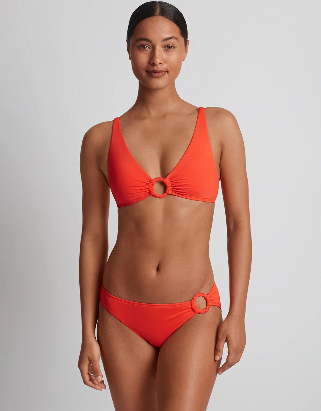 Beach Club Solids Macrame Ring OTS Bikini Top - Persimmon