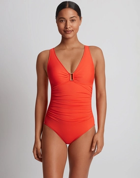Beach Club Solids Ring OTS Swimsuit - Persimmon