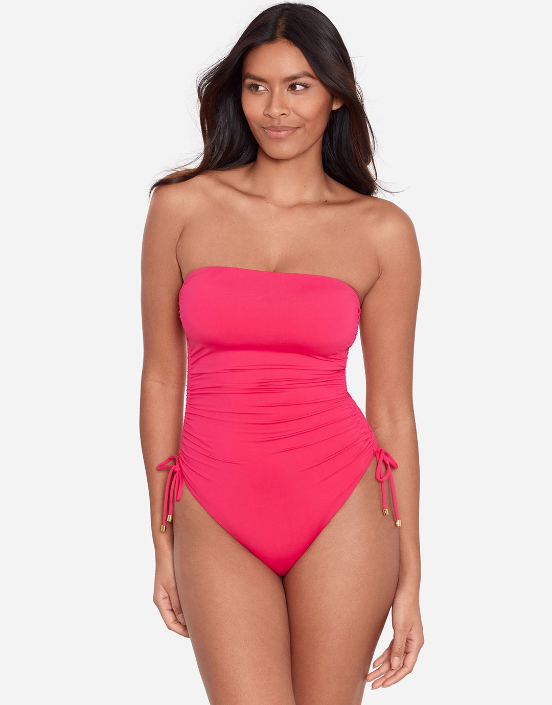 Beach Club Solids Ruched Strapless Swimsuit - Passionfruit
