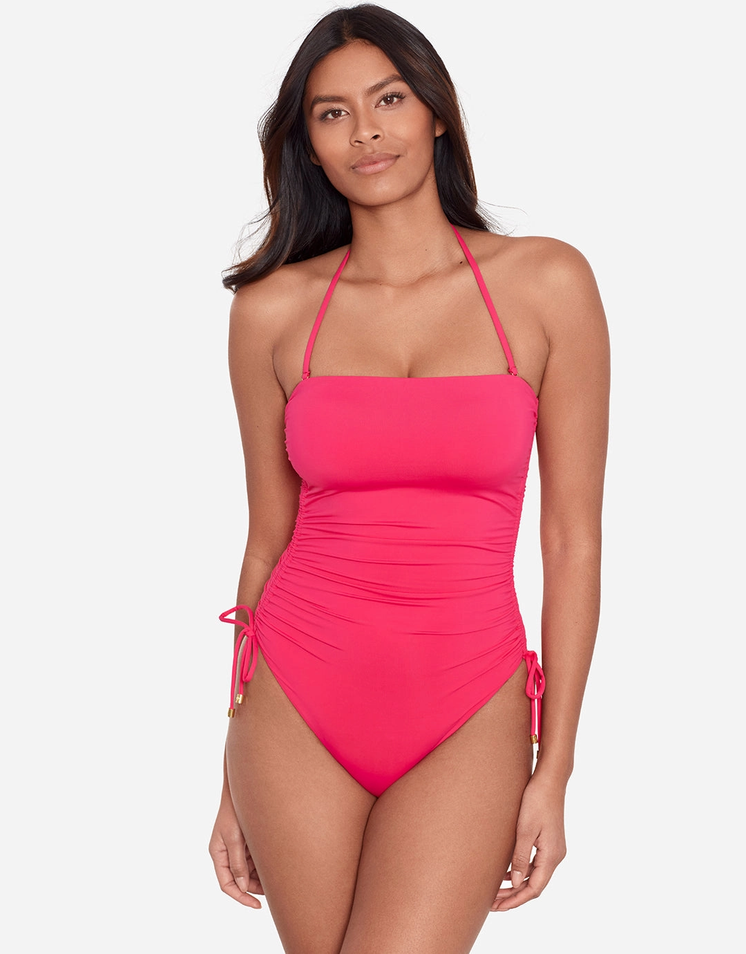 Beach Club Solids Ruched Strapless Swimsuit - Passionfruit
