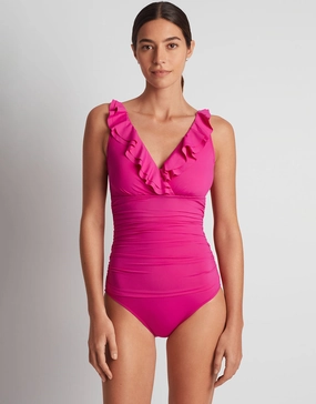 Beach Club Solids Ruffle Surplice Underwired Swimsuit - Freesia Pink