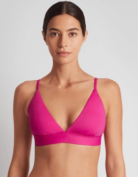 Beach Club Solids Triangle V Neck Bra Bikini Top - Freesia Pink