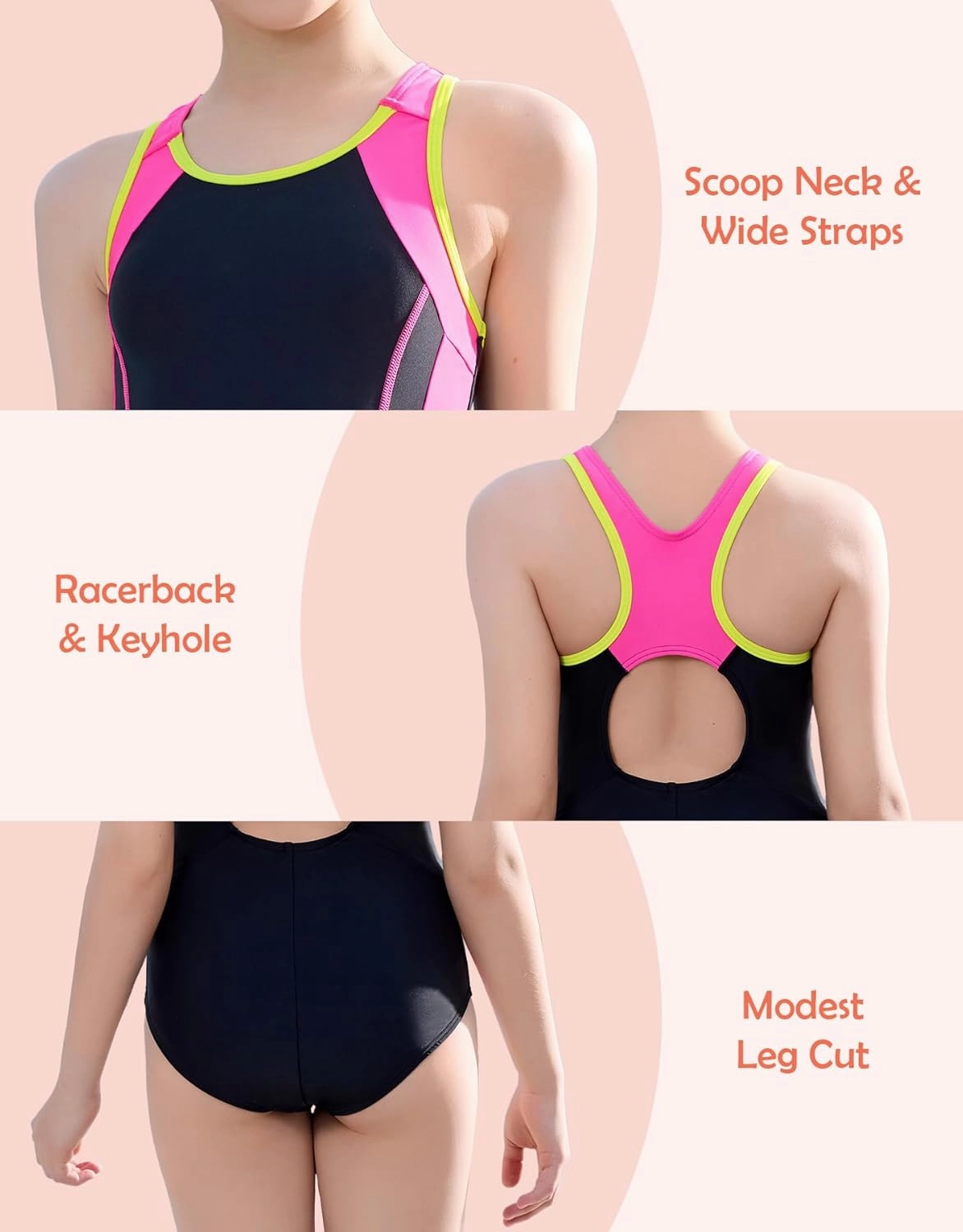 beautyin Girls Swimsuit Athletic One Piece Practice Swimwear Competition Bathing Suit