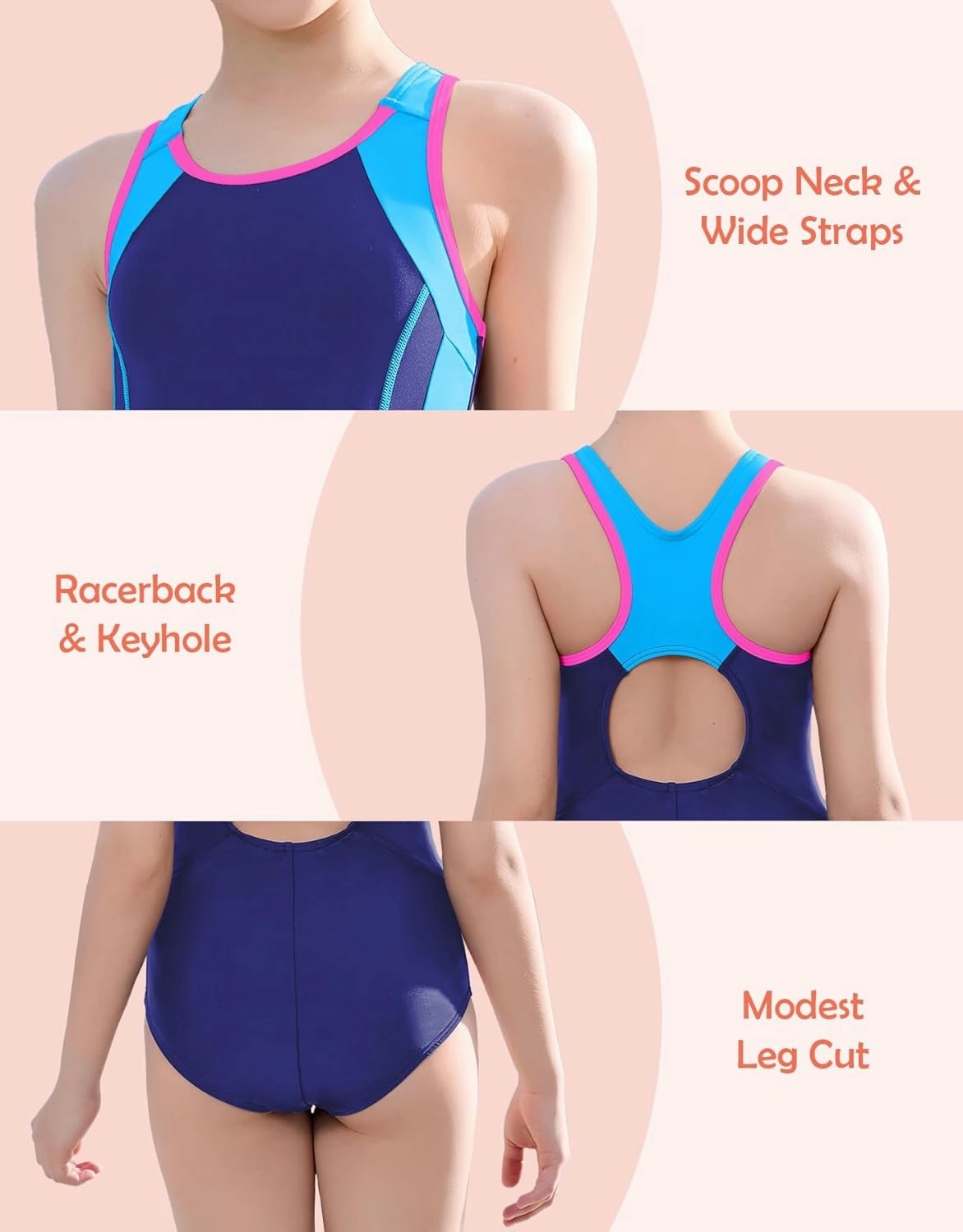 beautyin Girls Swimsuit Athletic One Piece Practice Swimwear Competition Bathing Suit