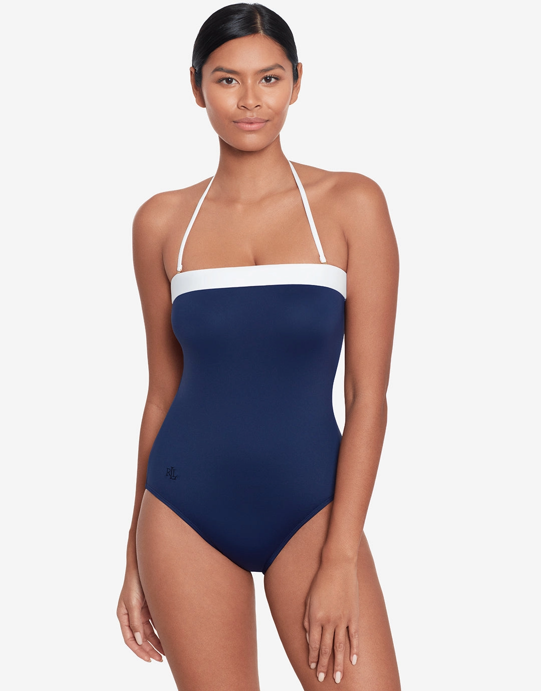 Bel Air Modern Bandeau Swimsuit - Navy and White