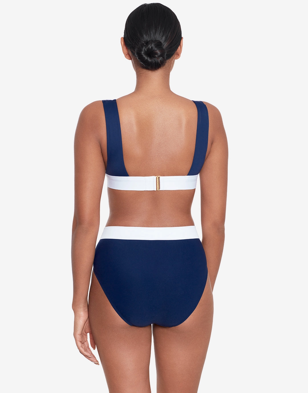 Bel Air Modern V Neck Bikini Top - Navy and White