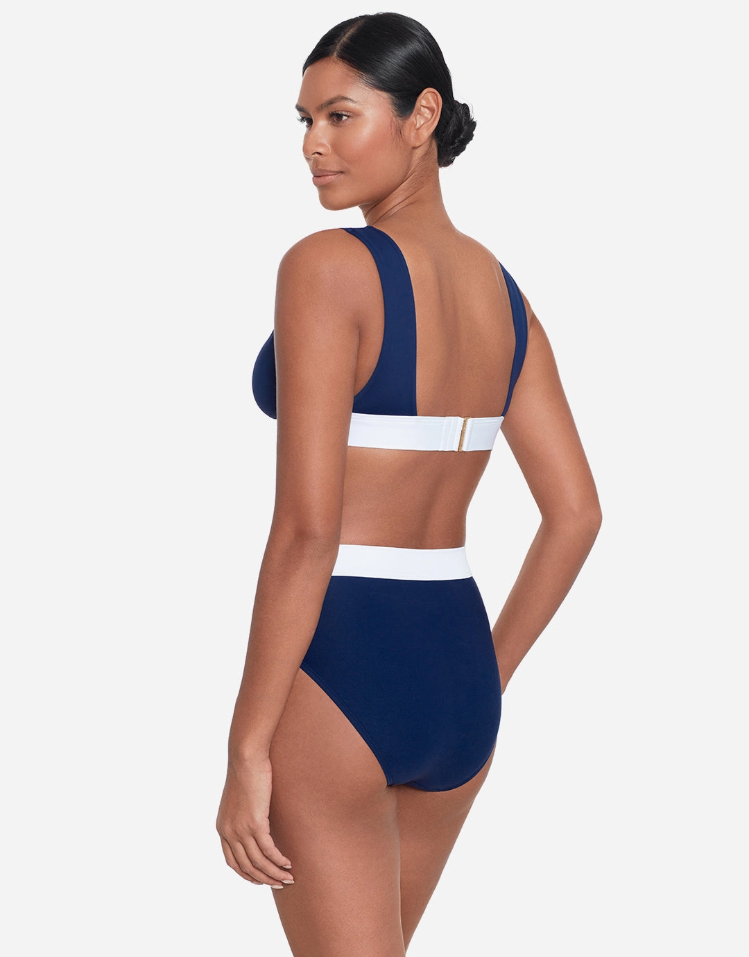 Bel Air Modern V Neck Bikini Top - Navy and White