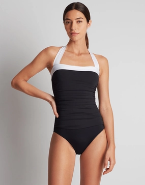 Bel Air Shirred Bandeau Mio Swimsuit - Black and White