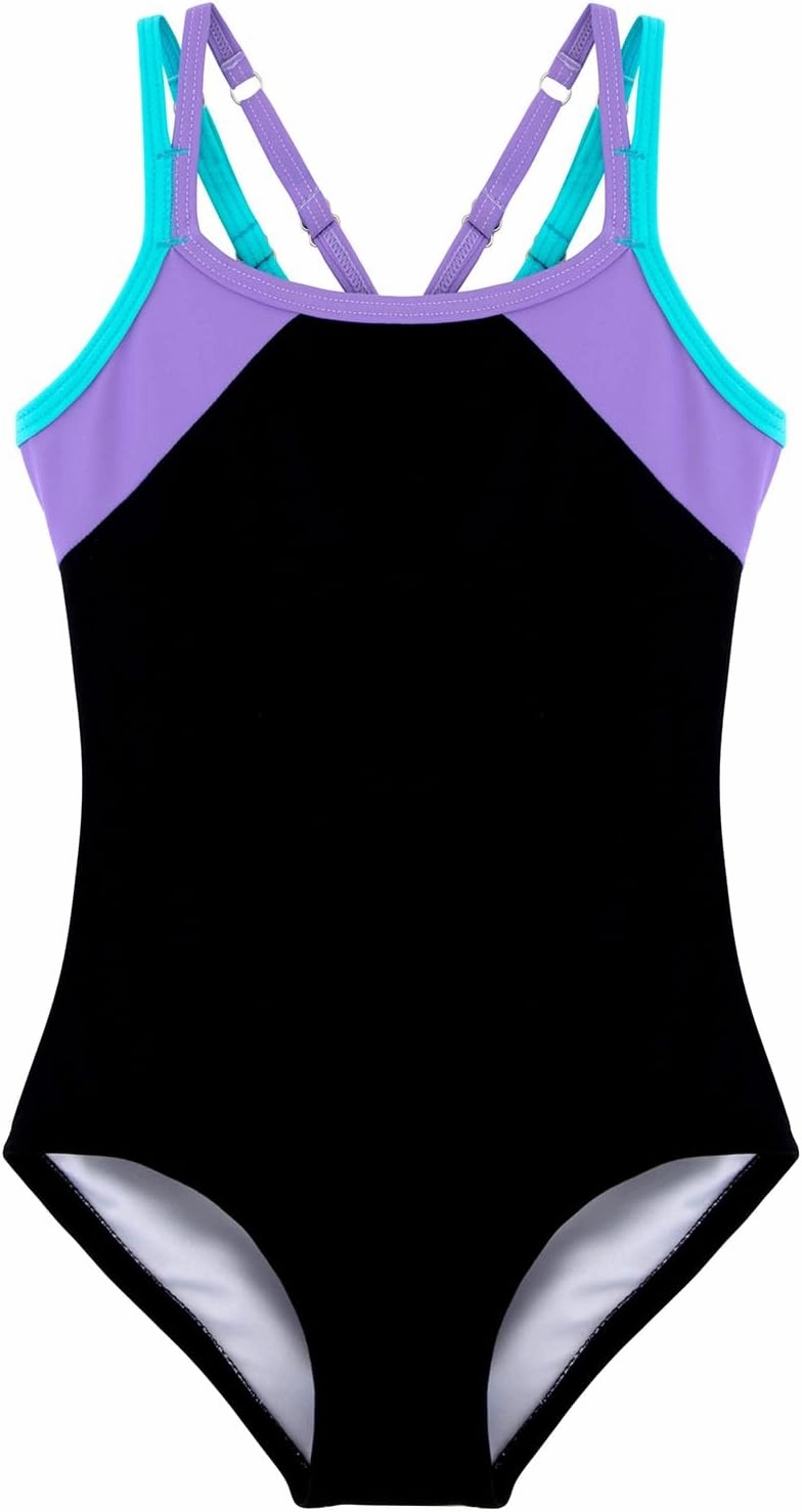 Belovance Girls Swimsuit One Piece Swimwear Adjustable Straps Back Cutout Athletic Sport Kids Tween Bathing Suit 5-14 Years