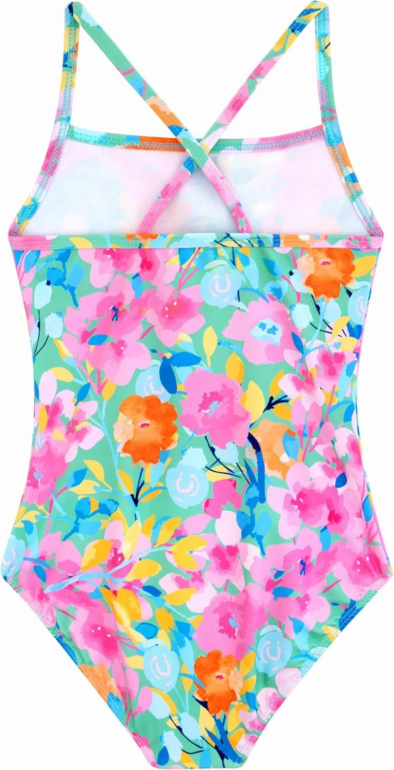 Belovance Girls Swimsuits One Piece Bathing Suit Crossback Straps Cute Toddler Kids Pool Beach Swimwear Quick Dry 4-12 Years