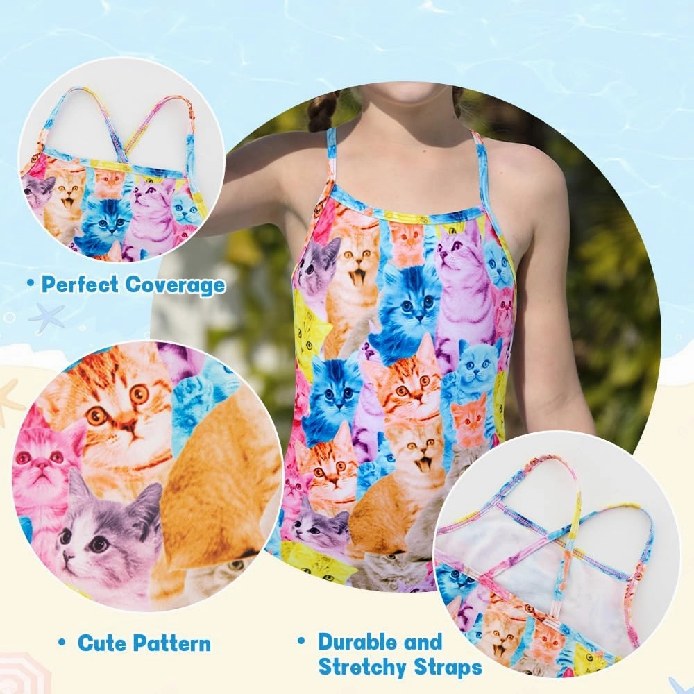 Belovance Girls Swimsuits One Piece Bathing Suit Crossback Straps Cute Toddler Kids Pool Beach Swimwear Quick Dry 4-12 Years